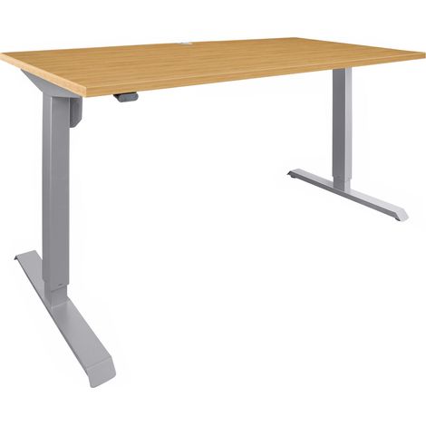 STIER Elektrisch höhenverstellbarer Schreibtisch 501-33, Tischgestell mit Tischplatte 160x80 cm, Buche mel., Ergonomischer Steh-Sitz-Tisch stufenlos verstellbar 68-118 cm
