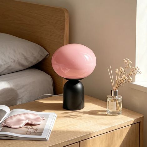 Lampe de Table Ovale en Verre, Style Nordique Rétro, 3 Couleurs de Lumière, USB, Lampe de Chevet pour Chambre, Noir et Rose (1/5)