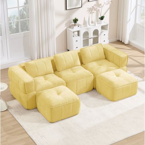 Divano modulare a U 3 posti 271x162x67 cm in poliestere giallo, 2 pouf – MEUBLIV (1/5)