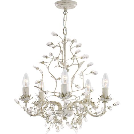 Searchlight Almandite - Pendentif de plafond à 5 bras multiples or, crème avec motif de feuilles florales de cristaux, E14 (1/5)