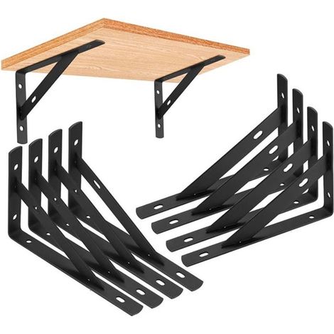 Equerre etagere murale - 8 Pièces Equerre Etagere Murale - Support D\'étagère Murale - 200x120mm,Noir (1/4)
