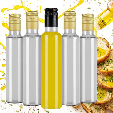 50 bottiglie di vetro DORICA da 250 ml, bottiglia di vetro trasparente per olio d'oliva e aceto.