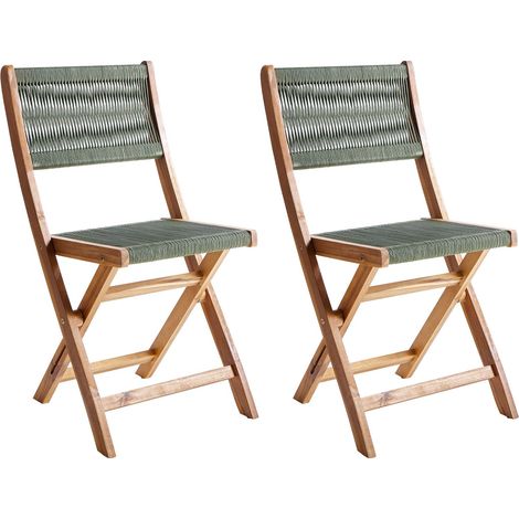 Set di 2 sedie da giardino pieghevoli in legno di acacia con schienale in corda Verde Prossedi