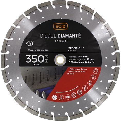 Disque diamant 350mm pour béton armé et granit – Découpe rapide et efficace – Segments robustes pour matériaux durs – Scid