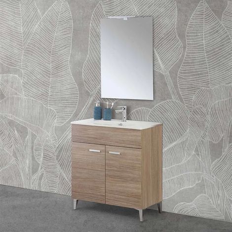 Mobile bagno a terra 80 rovere tropea con lavabo e specchio LED Martha (1/5)