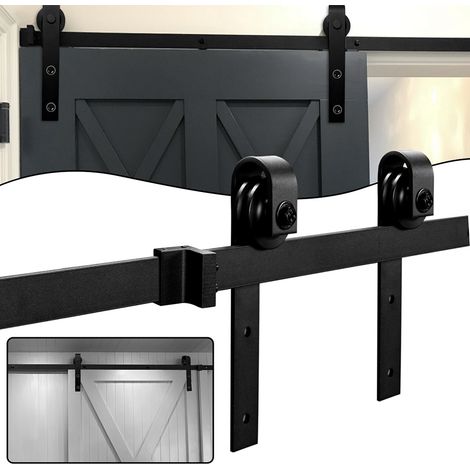 Randaco Système porte coulissante Système de porte coulissante Ferrure de porte coulissante Guidage de porte Poignée de porte Porte en bois—Stripes—244cm (1/5)