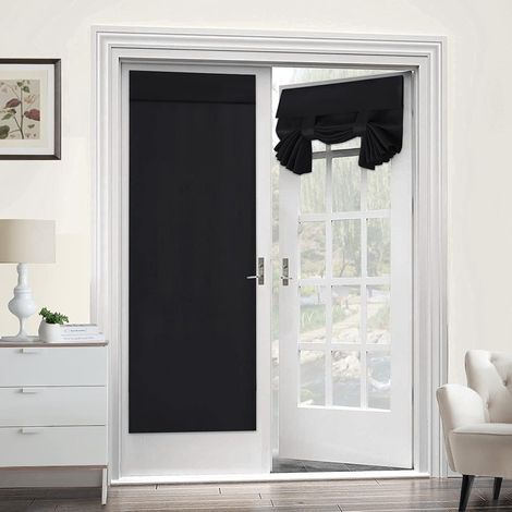 Set of 2 blackout curtains for patio doors with Velcro strip, no drilling required - Thermal insulation, dustproof - for patio/interior doors - 66 x 173 cm (black) (1/5)