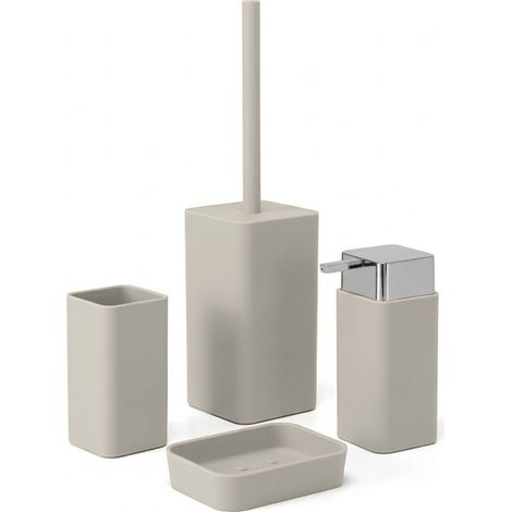 Set accessori bagno completo da 4 pezzi in plastica beige e cromo Star (1/5)