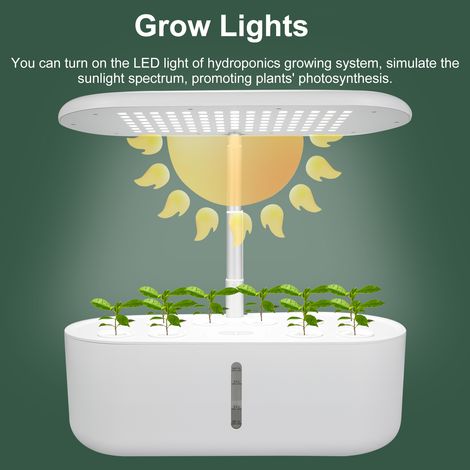 Ortviai Système d’hydroponie intérieur 10 godets avec lampe LED, réservoir 3,6 L, pompe intégrée et solution nutritive (1/4)