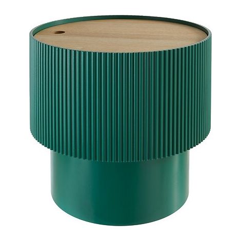 Atmosphera – Table basse coffre D38 verte – Plateau MDF placage frêne – Hauteur 35 cm – Rangement intégré – Design compact pour petits espaces
