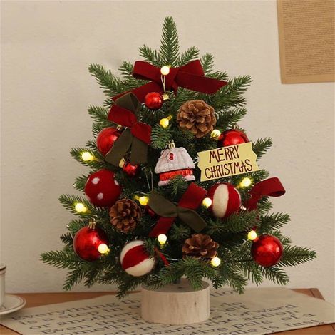 Mini Sapin de Noël Artificiel Avec Guirlandes Lumineuses LED - Petit Arbre Décoratif Avec Éclairage pour Table (Rouge, 60 cm) (1/5)