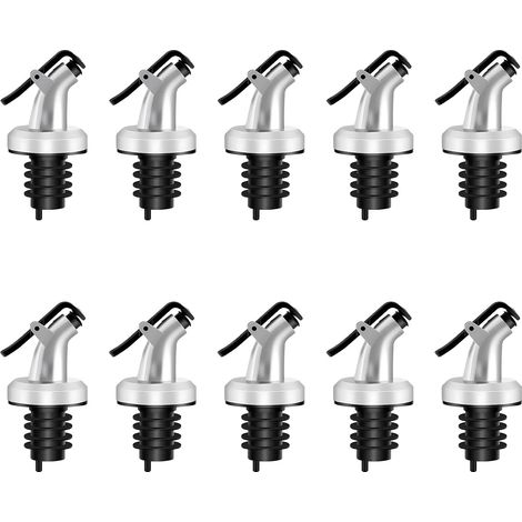 Set di 10 beccucci versatori con patta per bottiglie di olio - Beccucci versatori per vino, brandy, sciroppo, aceto - Acciaio inossidabile - Corto - Beccuccio versatore per cucina e bar