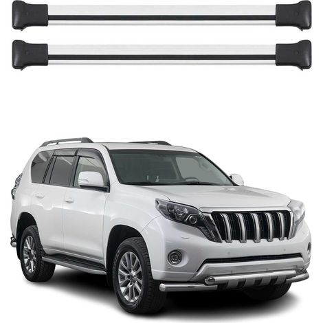 OMAC Barres de toit en aluminium pour Toyota Land Cruiser Prado J150 2009-2018 Pre-FL – TÜV / DIN 75302:2019 – Charge max 75 kg – 2 barres Argent (1/4)