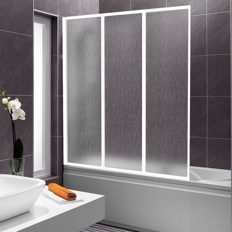 TolleTour Mampara de ducha plegable para bañera 120 x 140 cm Revestimiento  fácil de limpiar , Blanco (1/5)