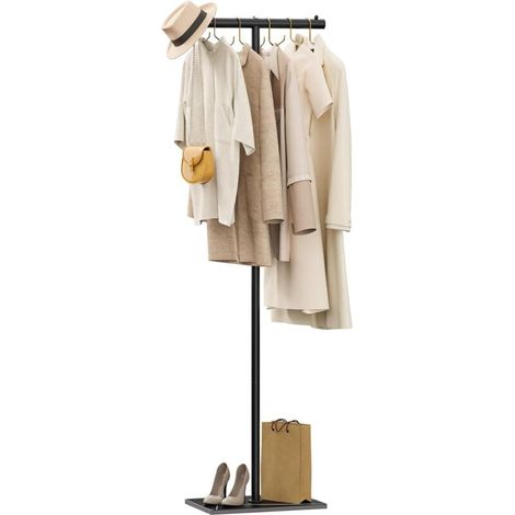 Appendiabiti autoportante, moderno e minimalista, in metallo, con base in lastra di pietra, ideale per portico, guardaroba e ingresso, 175 cm, nero. (1/4)