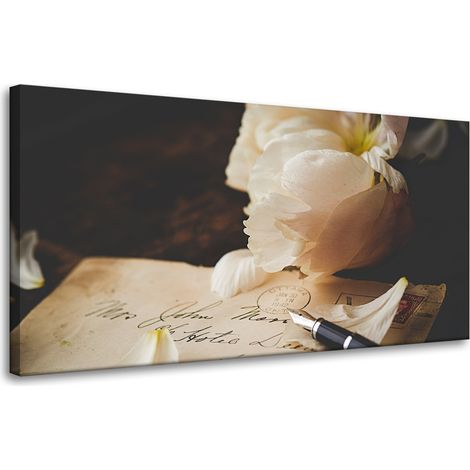Leinwanddruck Botanik Blütenblätter auf Blättern 80x40 Blumen Weiß