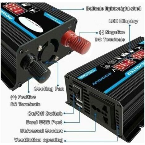 Inverter a onda sinusoidale pura da 12V a 220V 4000W, trasformatore dotato di spina europea, porta USB, porta Type-C e display LCD. (1/5)
