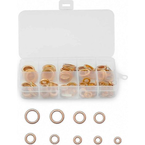200 rondelles en cuivre, rondelles plates en cuivre, joints plats en laiton avec boîte de tri, compatibles avec les vis (M5/M6/M8/M10/M12). (1/5)