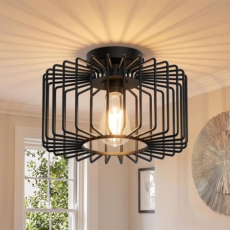 Plafonnier Industriel Vintage En Métal Avec Douille E27, Plafonnier Pour Cuisine, Couloir, Chambre, Salle À Manger (Noir,Carré, Sans Ampoule) (1/5)