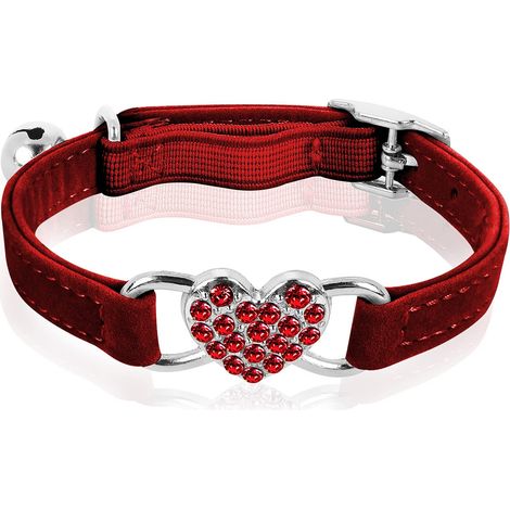 Collier pour chat réglable avec cœur en strass rouge, accessoire de cou élégant et confortable pour animaux de compagnie (1/4)