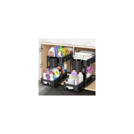 2er-Set Unterschränke – Unterschrank-Organizer mit Auszugsschublade – Küchenaufbewahrung und -organisation, Schwarz (1/5)