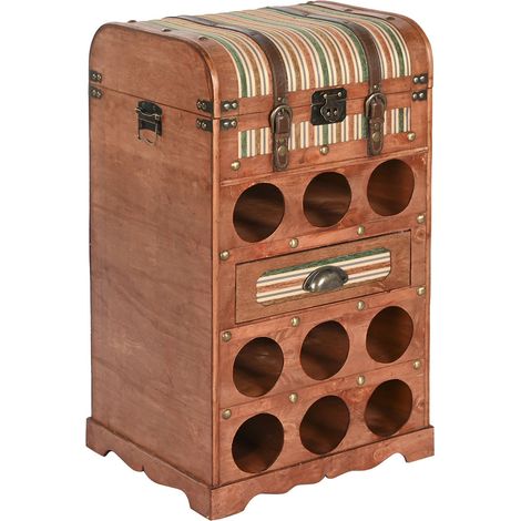Meuble de Porte-bouteilles avec 1 tiroir en bois naturel et PU multicolore - longueur 40 x profondeur 35 x Hauteur 71 cm (1/5)