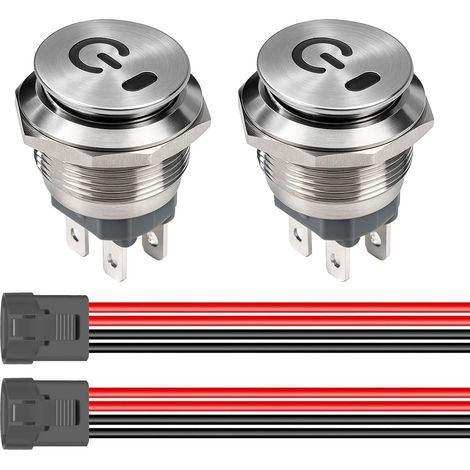 2 pièces Interrupteur à Bascule Rond Étanche de 22mm, Acier Inoxydable 230V/10A avec Voyant LED Rouge Marche/Arrêt 4 Broches Interrupteur à Bascule Lumineux (1/5)