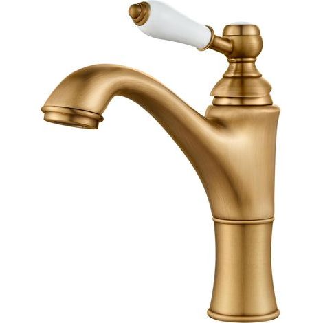 1 Rubinetto per lavabo in ottone, maniglia in ceramica, effetto anticato spazzolato, controllo dell'acqua calda e fredda a due stadi, bagno (1/5)