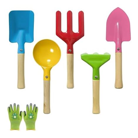 5 Pièce Outils Jardinag, Outils de Jardin avec des Gants Vert Outils de Jardin pour Plantes en Pot, Balcon, L'entretien Plates-Bandes Rempotage (1/5)