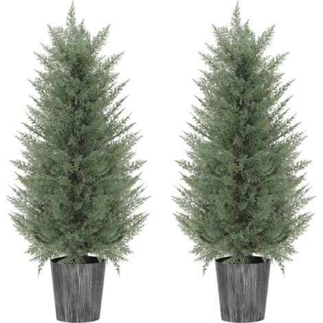 Set di 2 cipressi artificiali alti 90 cm – Piante decorative in plastica realistica, vaso incluso (15 × 15 × 90 cm), verde intenso, ideali per interni, ufficio o arredamento moderno