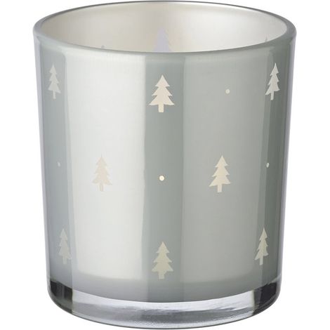 Lot de 2 Photophores en Verre Gris avec Motif Sapin, Lanternes de Table H 8 cm Ø 7 cm - PANGIVO (1/5)