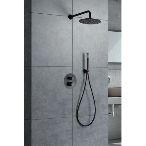 Imex – Colonne de douche hydromassante thermostatique – Pommeau standard noir finition PVD – Diamètre jet 30mm – Installation facile (1/2)
