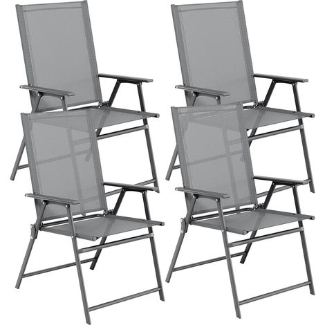 4er-Set Gartenstühle, Tragkraft bis 120 kg, Metallrahmen, leichte Klappstühle für Camping, Terrasse und Balkon, Grau (1/5)