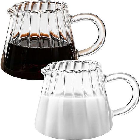 Lot de 2 pièces verre pichet, wave forme verre creamer pichet, verre thé pichet, café lait creamer pichet, lait frothing (1/5)