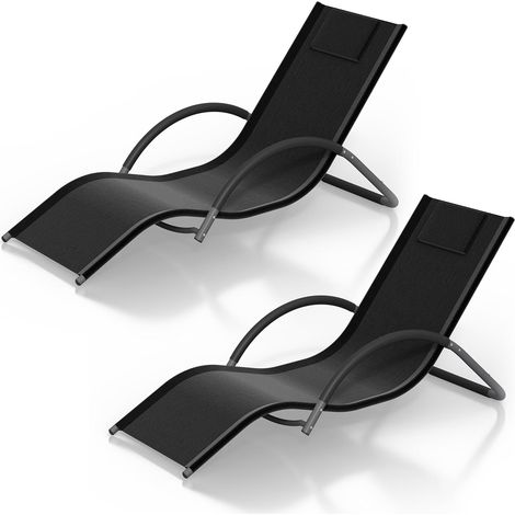 Lot de 2 chaises longues jardin noires ergonomiques appuie-tête (1/5)