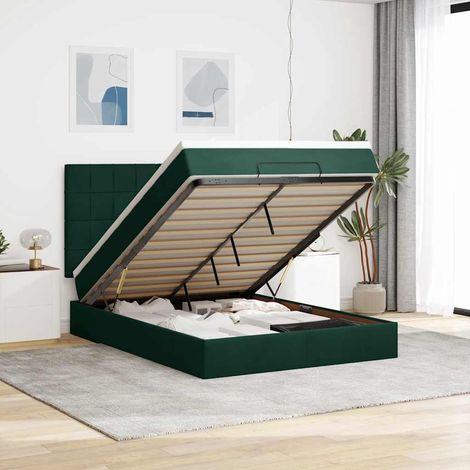 Estructura cama otomana colchones terciopelo verde oscuro (1/5)
