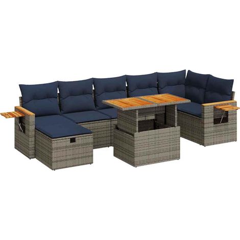 Maison Exclusive - Juego Sofá Jardín 8 Piezas con Cojines Gris Po (1/5)