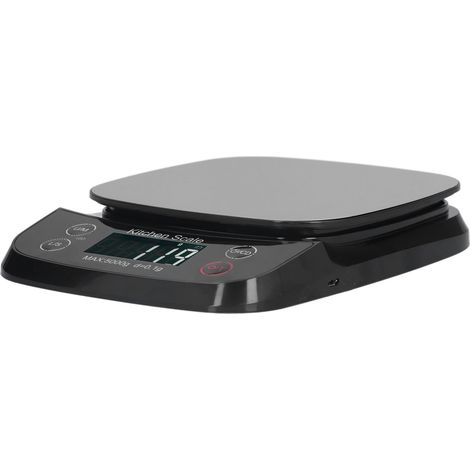 Digitale Küchenwaage, Haushaltswaage aus Edelstahl, wiederaufladbar, zum Wiegen von Lebensmitteln, Schwarz, 5 kg/0,1 g (1/5)