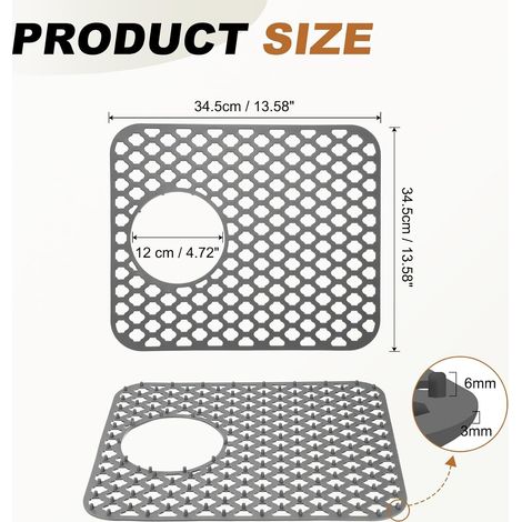 Tapis de protection d'évier en silicone pour cuisine, 34 x 29 cm, antidérapant, protège contre les taches, les rayures, passe (1/4)