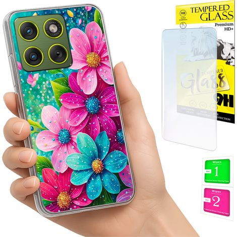Coque pour Motorola Edge 70, motif floral et verre trempé. (1/5)