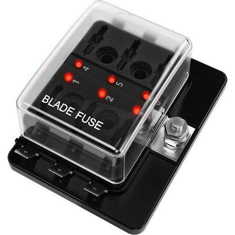 Support de bloc de boîte à fusible à lame à 6 voies Indicateur d'avertissement LED pour voiture, bateau, camping-car, camion DC 10-32V (1/5)