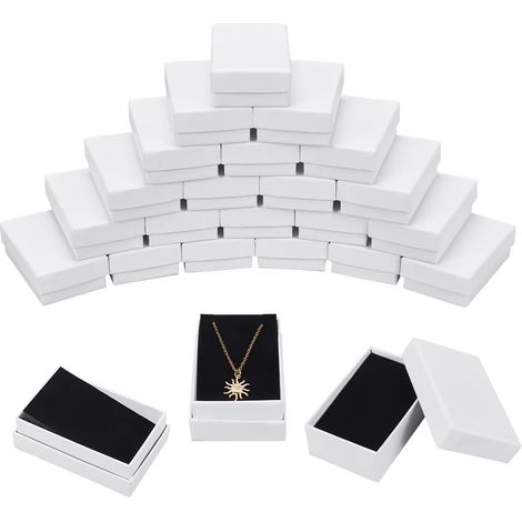 24 Pcs Boîte à Bijoux Rectangulaire, Boîtes à Bijoux en Carton Blanc 8x5.1x2.7cm Boîtes D'Emballage Cadeau Papier Kraft Boîtes Cadeau de Noël Boîtes à Bagues Carton pour Emballage Cadeau Noël (1/5)