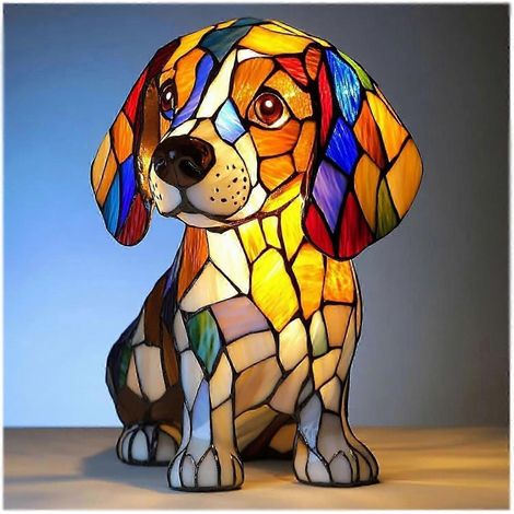Nouvelle série Chien - Ornements en résine - Veilleuse LED - Statuette animale artistique - Lampe de table créative pour la maison ou le bureau - Taille : Beagle