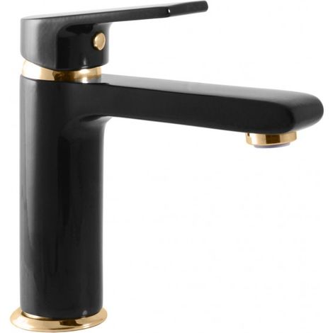 Mitigeur lavabo COLORADO en laiton noir doré sans siphon H. 16,2cm (1/2)