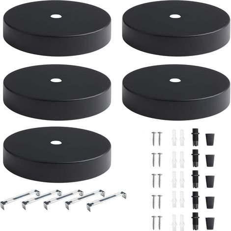 5 Stück – Deckenrosette 10 cm – Schwarzer Lampenrosette – Kabelabdeckung – Metall Deckenplatte für Küche, Wohnzimmer, Flur