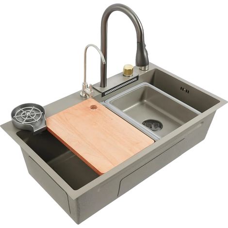 Évier de cuisine, Acier inoxydable 304, Dimensions 80 x 45 cm, Profondeur 21 cm, Longueur du robinet 60 cm, Design moderne (1/5)