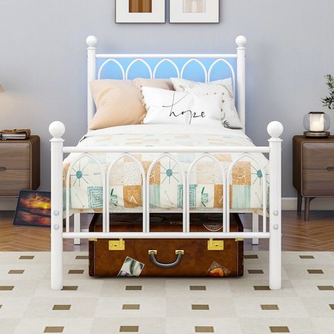 Cama individual metálica con LED USB y almacenaje OKMYHOME (1/5)