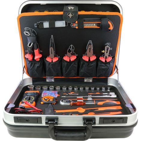 Fischer Darex – Malette de rangement 100 outils – Verrouillable avec serrure à clés – Outils en chrome vanadium – 4 rangements modulaires (1/5)