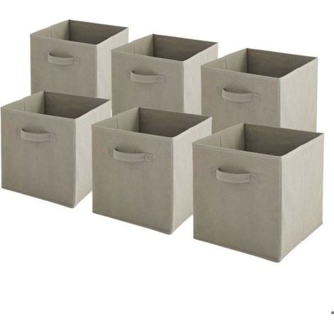 Panier cube de rangement - BOX AND BEYOND - Taupe - Lot de 6 - 27x27x27cm - Tissu