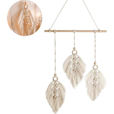 Tapiz de macramé para pared, algodón tejido a mano, decoración de estilo bohemio nórdico con borlas, para sala de estar, dormitorio, boda (1/5)